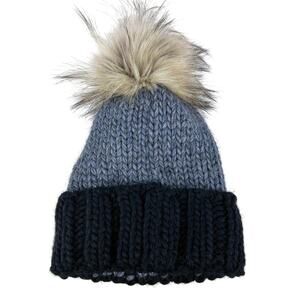 Coldwater Creek Blue Knit Beanie – Faux Fur Pom, One Size‎